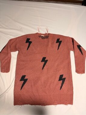 easel Rust Crewneck Sweater with Black Lightning Bolts